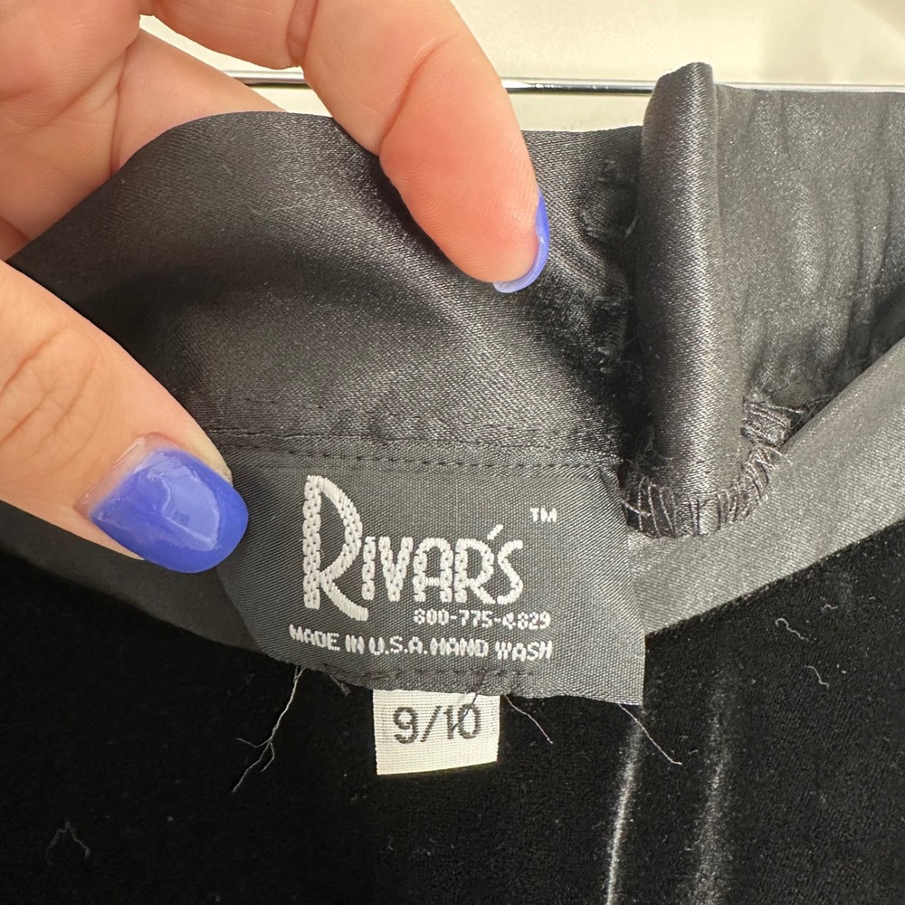Rivar's Women's Black Velvet Midi Skirt‎ Satin Waistband Flared Skirt 9/10 90's - Picture 3 of 5
